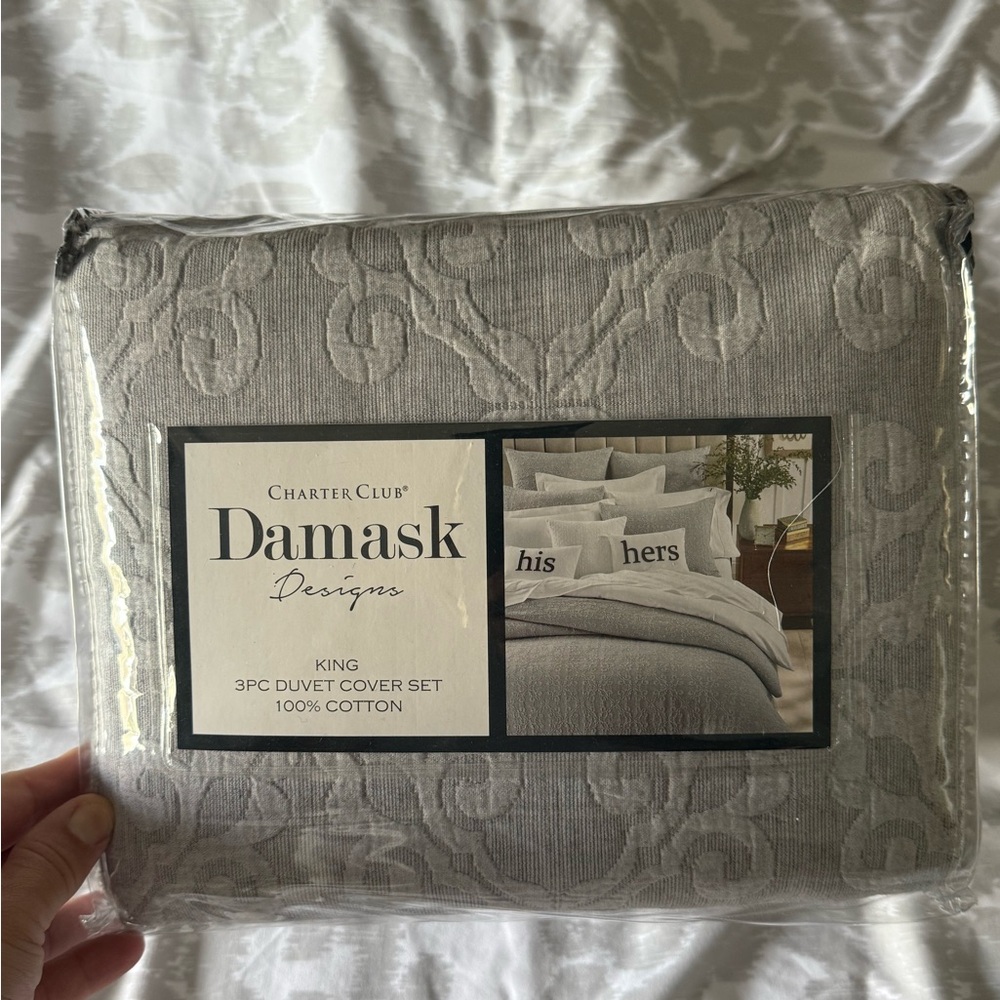 Charter Club Damask Gray Duvet Cover Set